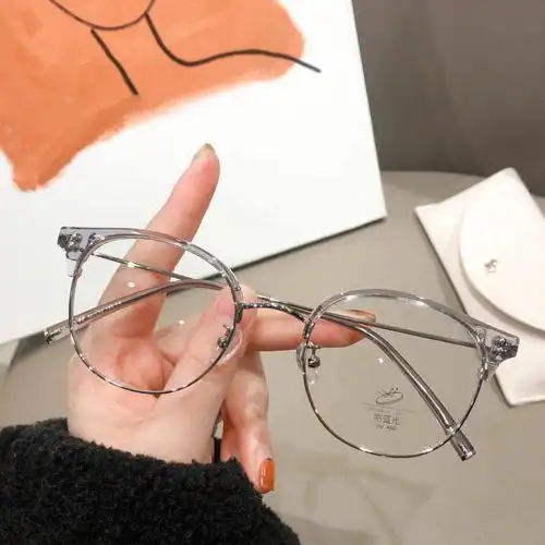 半框透灰77银丝边日漫少年感眼镜