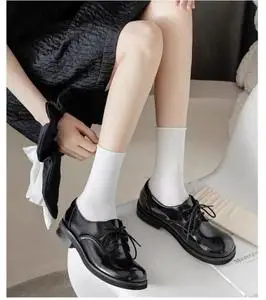 白色堆堆袜女夏季奶油黑色冰冰袜中筒袜配凉鞋小皮鞋的冰丝袜长袜