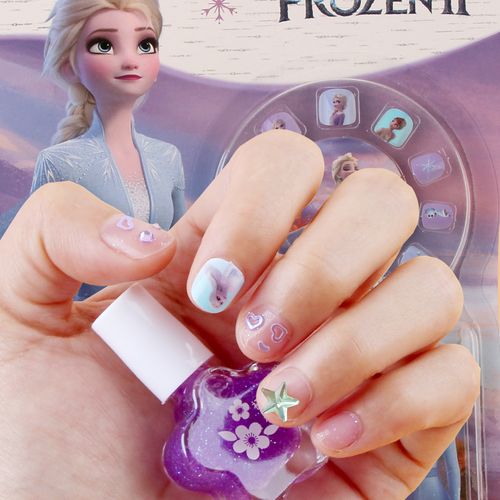 迪士尼儿童指甲贴小女孩冰雪奇缘公主爱莎美甲安全无味指甲油玩具
