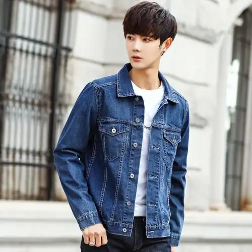 aemape美国苹果夹克男士牛仔外套秋冬新款修身翻领男装时尚休闲飞行