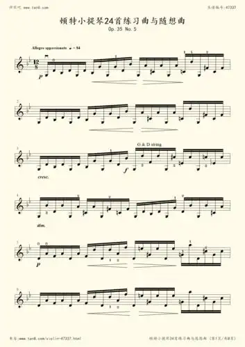 小提琴谱:5,顿特小提琴24首练习曲与随想曲op.35 no5