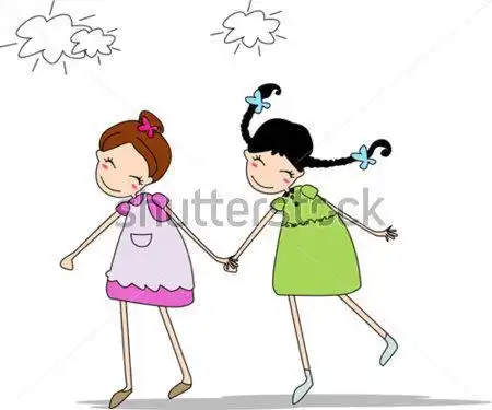 两个小女孩牵手简笔画