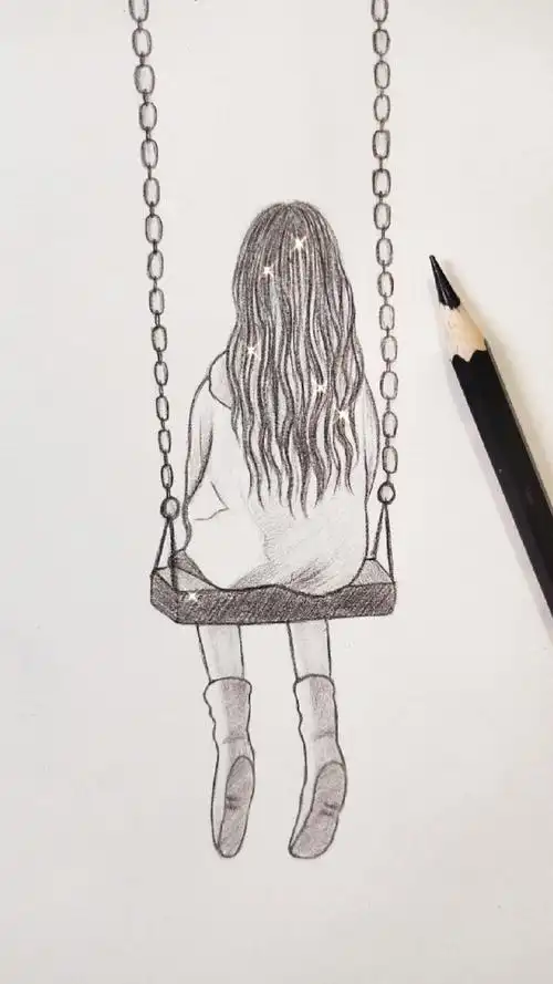 画画原来如此简单#教你画 荡秋千女孩背影