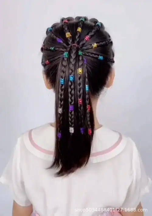 网红同款儿童编发金属发扣脏辫铝扣女童甜酷潮帅风嘻哈朋克发饰环