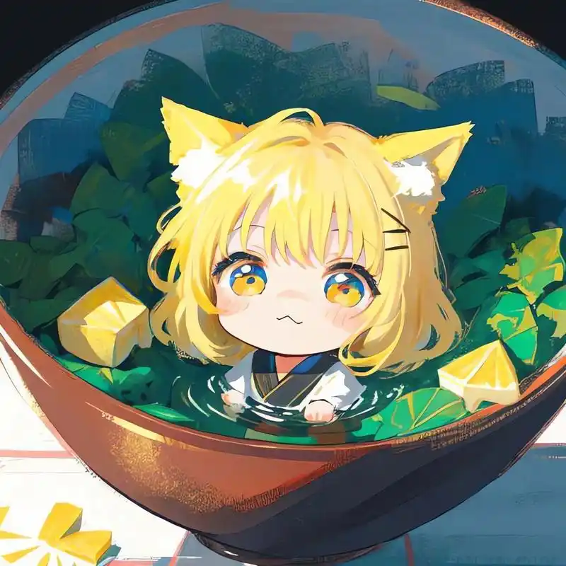 在碗里的q版可爱猫耳女孩头像06|粉彩画 78可自行拿图自用 78