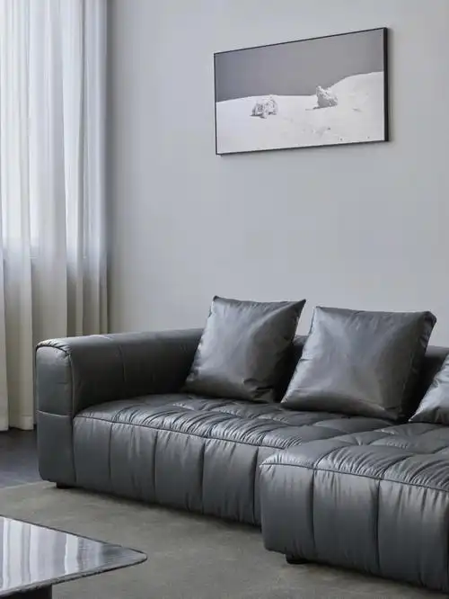 新品预热深灰色系极简轻奢风皮艺沙发