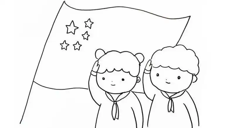 小学生对着国旗敬礼的简笔画的教程