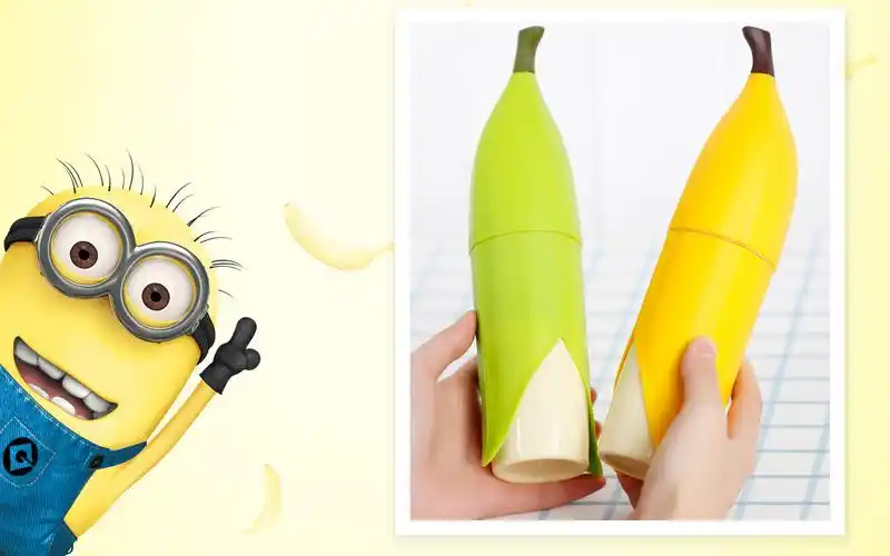 产品名称:创意新品香蕉杯 卡通带盖安全环保塑料杯 logo印制订做水杯