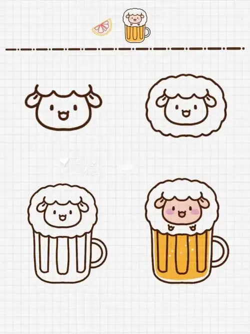 一杯可爱的羊羊啤酒90(^v^)软件:procreate#简笔画  #画画  #简笔画