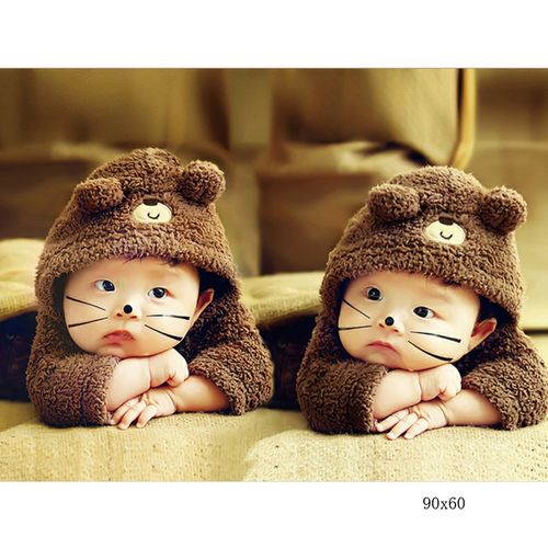 新生可爱男婴儿图片墙贴宝宝海报胎教挂画娃娃贴画婚房龙凤胎画像