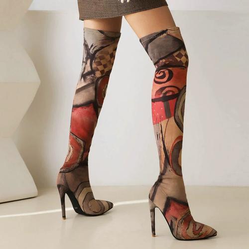 12cm尖头弹力过膝长靴大码时装模特走秀高跟鞋套筒恨天高夜店性感