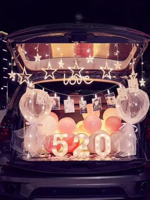 后尾箱惊喜生日女儿汽车后备箱布置女孩生日快乐装饰520表白车内