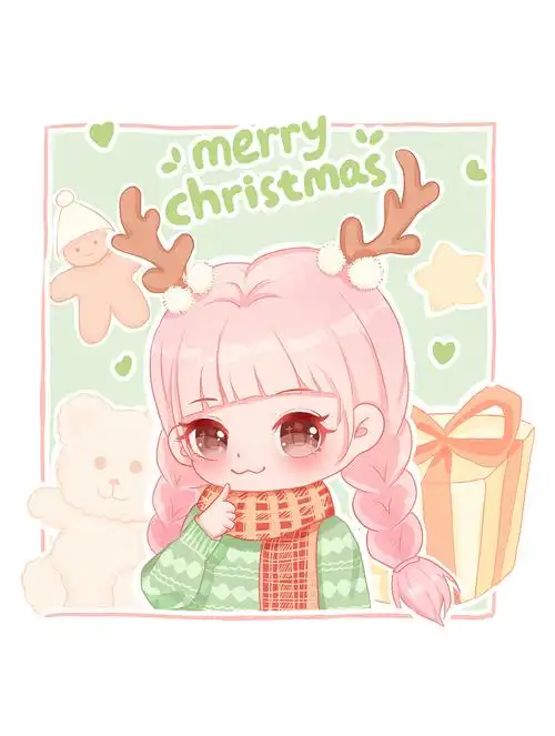 q版圣诞鹿角双马尾辫女孩,原创作品,,不语 - 虎课网