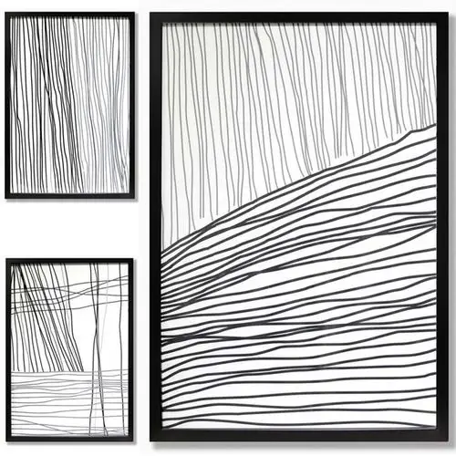 后现代简约装饰画样板间装饰画黑白 客厅实物画立体挂画 线条构成