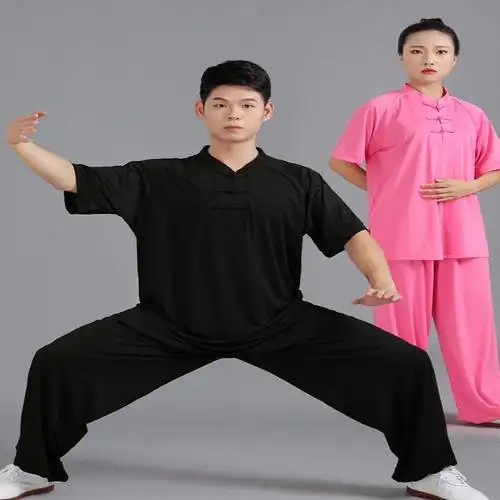 牛奶丝夏太极服夏款短袖t恤女太极拳练功服夏季上衣男武术服夏天