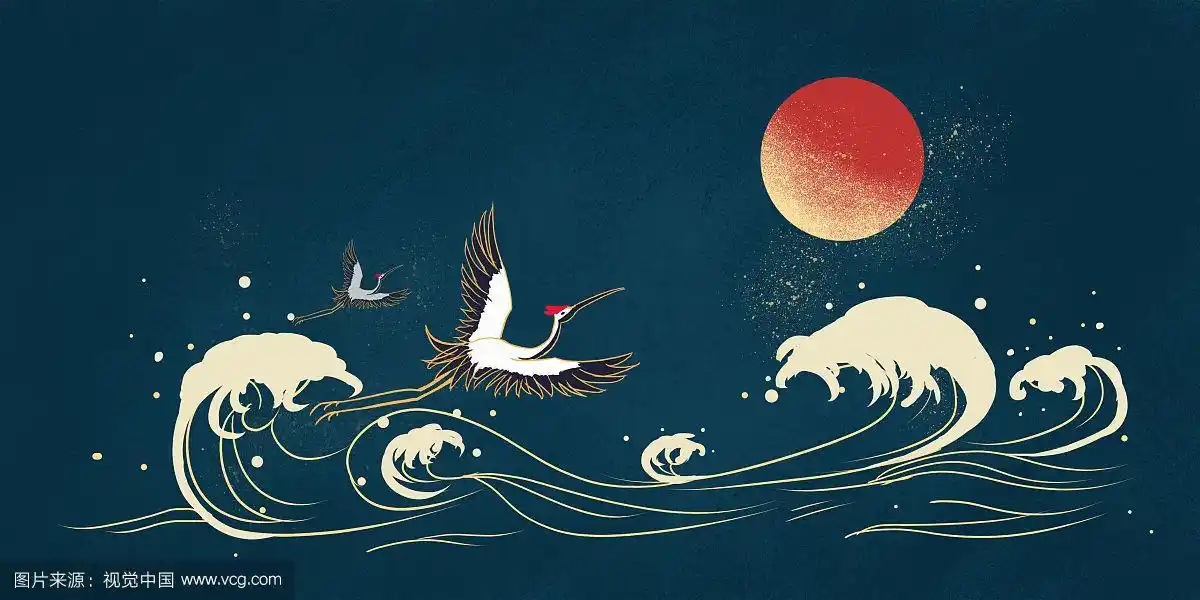 中秋节中国风仙鹤飞翔图