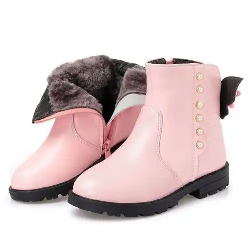 真皮童鞋女童靴子冬季加绒加厚棉鞋小孩短靴宝宝马丁靴儿童雪地靴