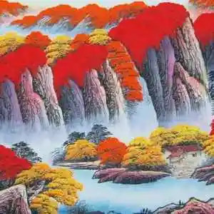 手绘鸿运当头聚宝盆山水画图片