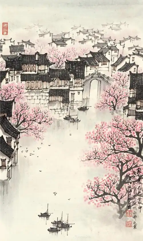 【江南水乡 镜框 设色纸本】拍卖品_图片_价格_鉴赏_绘画_雅昌艺术品