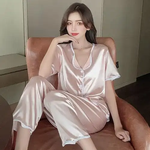 冰丝睡衣女夏秋季仿真丝蝴蝶结超薄高档丝绸韩版女士家居服套装蝴蝶结