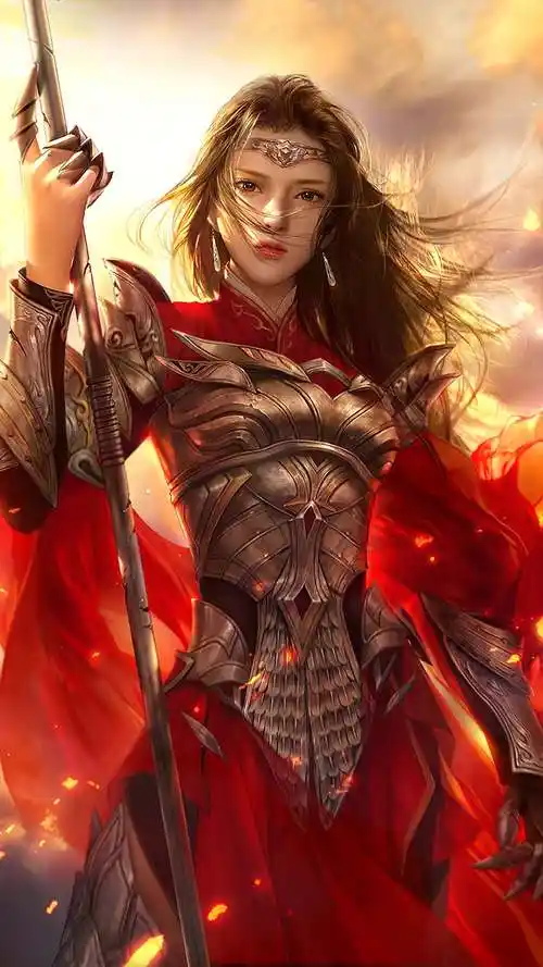 手绘的动漫古代战场上的黄金甲女将军 动漫壁纸