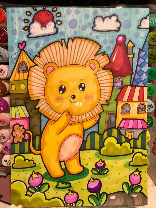 马克笔儿童画狮子
