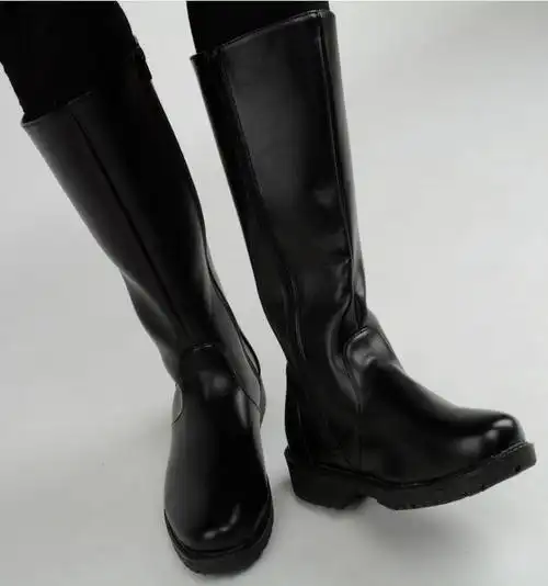 男女秋冬加棉大阅兵长筒马靴队高筒军靴骑马靴舞台表演靴 黑色男款单