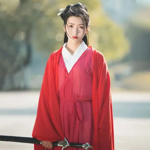 魏晋风汉服女平价正版原创全套红色超仙古风民族服装