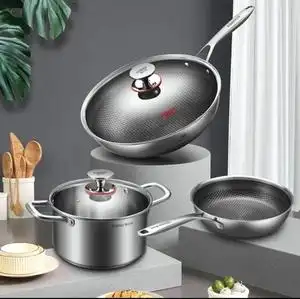 康巴赫不锈钢锅具三件套炒锅汤锅煎锅炒菜家用锅具套装炒菜锅煮面