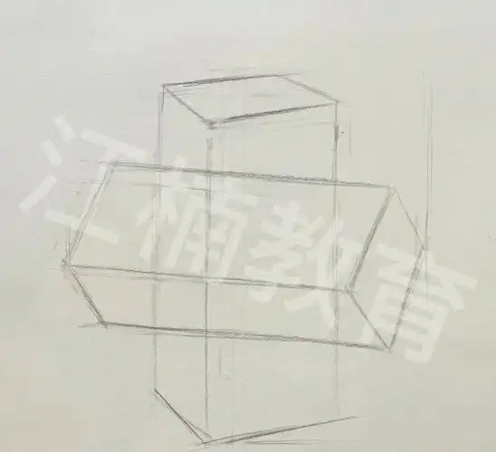 分享一组穿插几何体素描步骤图