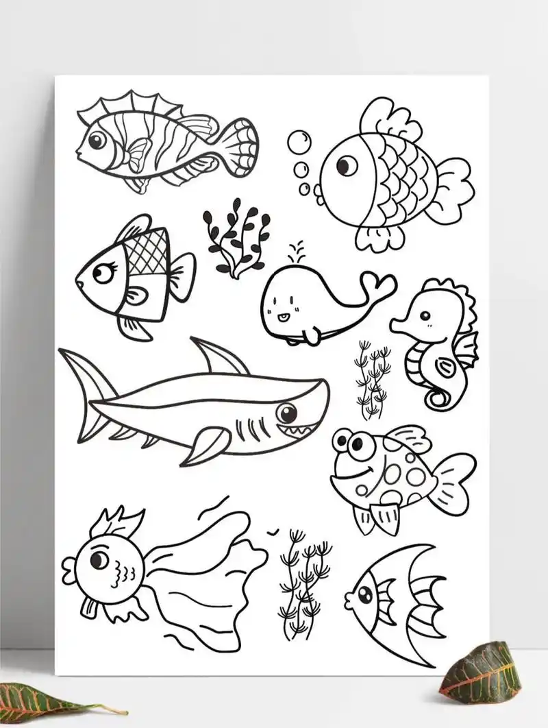 简笔画 | 实用的98海底世界素材 水里游各种可爱的海洋生物简笔画