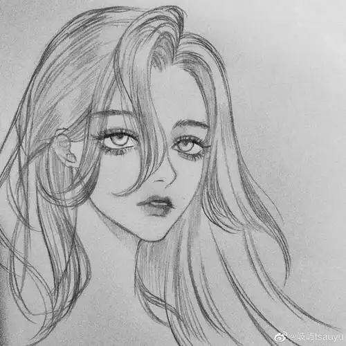 人物黑白动漫插画绘画线稿手绘女生男生长发短发转载二次元