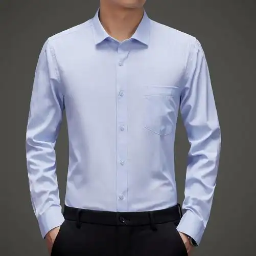 新款高棉提花衬衫男士 商务休闲条纹格上衣免烫职业衬衣厂家批发