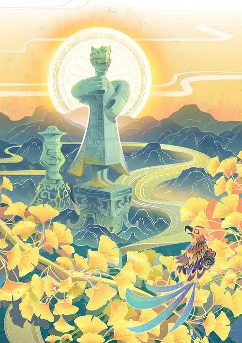 三星堆大立人国潮插画