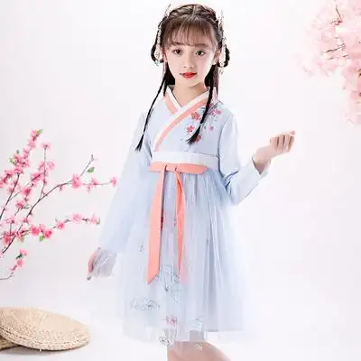 抖音女童汉服秋装儿童古装齐胸襦裙唐装中国风12岁女孩超仙连衣裙