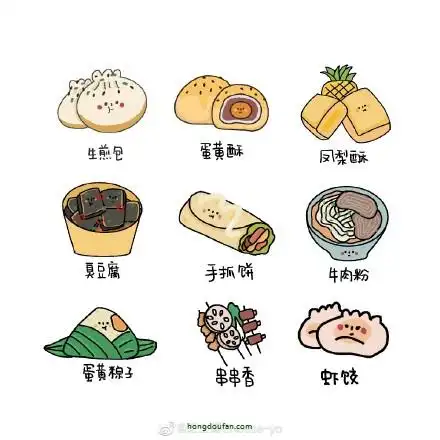 生煎包蛋黄酥凤梨酥臭豆腐各种美食要如何画