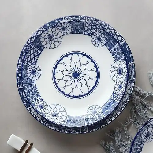 青花瓷创意日式大号碗盘子家用网红鱼盘沙拉欧式陶瓷餐盘菜盘套装