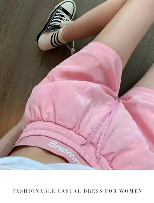 官图运动短裤女夏季高腰显瘦小个子宽松阔腿直筒抽绳休闲裤子热裤