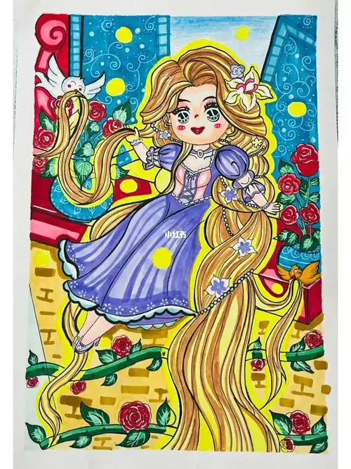 长发公主儿童画马克笔学前教育