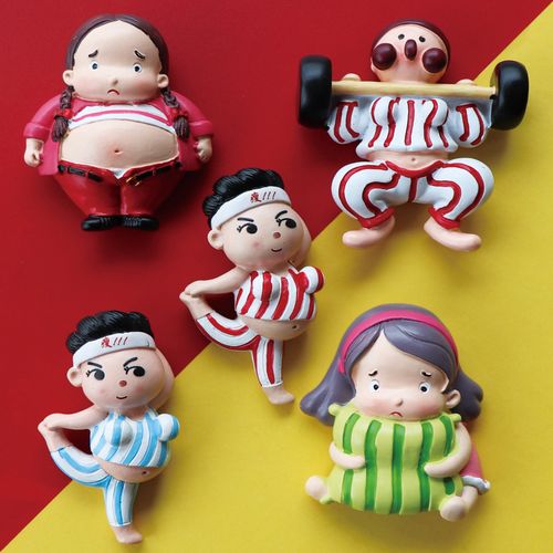 创意可爱减肥娃娃树脂冰箱贴装饰磁贴举重磁力贴卡通胖女孩磁铁贴