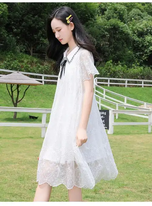 少女连衣裙夏季学院风新款女孩公主裙白色洋气高初中学生超仙纱裙