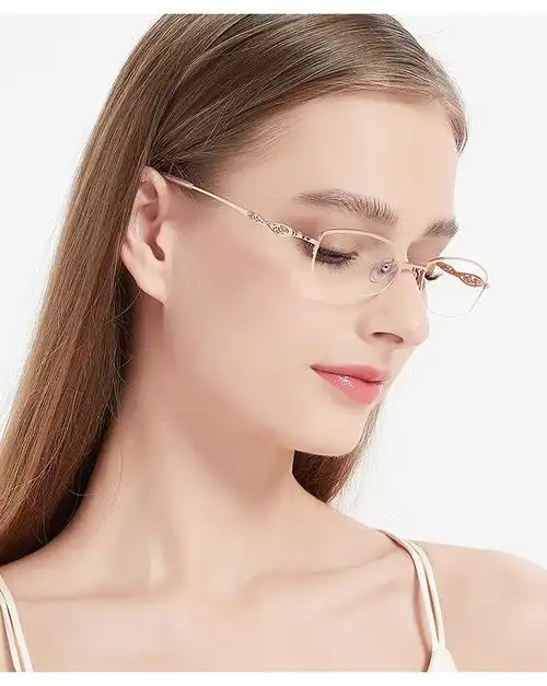新款双色超轻纯钛半框眼镜框架女成品防蓝光变色眼镜知性优雅配156防