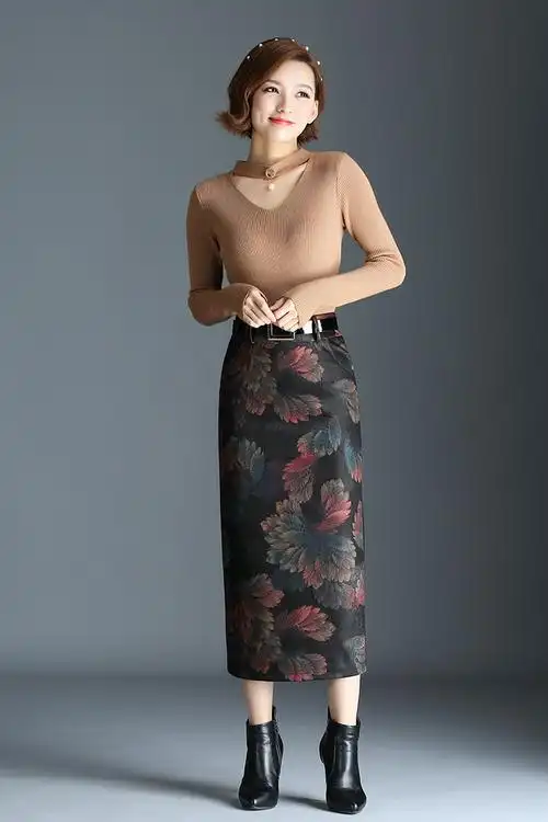 下身裙)长裙冬款毛呢裙中长款秋冬女高腰开叉一步裙新款显瘦包裙女