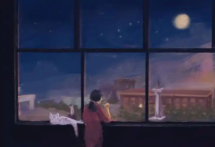 夜晚的窗外