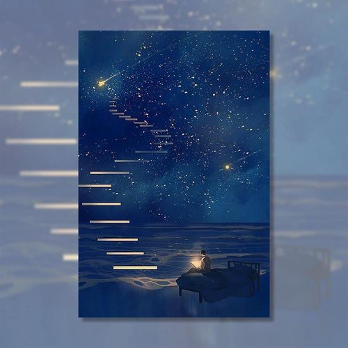 新款唯美动漫夜空diy星空少女心天梯蓝色系油彩数字油画森女ins风