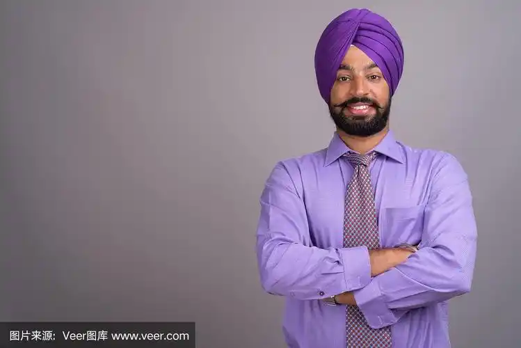 锡克教,印度人,男商人,青年人,灰色背景