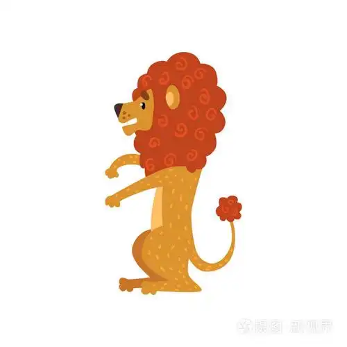 可爱滑稽的狮子卡通人物坐在白色背景上的矢量插图插画-正版商用图片