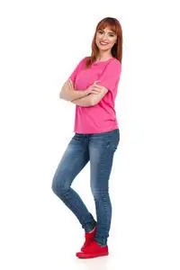 侧面视图.全长工作室拍摄白色隔离照片