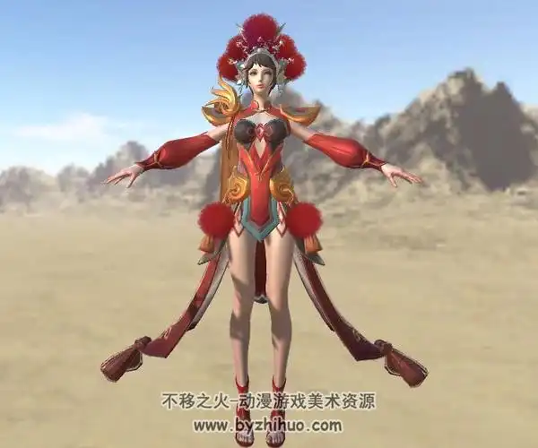 霸王别姬次时代王者荣耀虞姬游戏英雄角色3dfbx模型待机动画下载