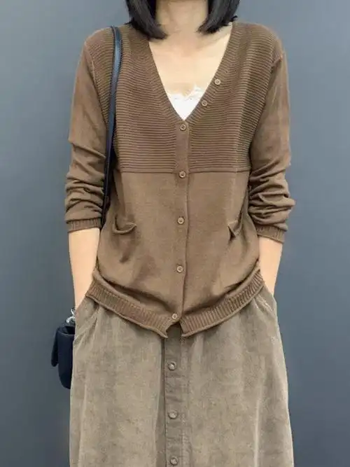 针织开衫女春秋新款宽松小外搭长袖上衣春季薄款洋气女士毛衣外套